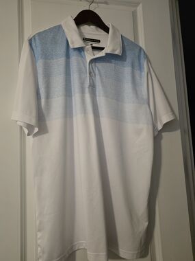 Pebble Beach White Polo with Light Blue Striped Yoke